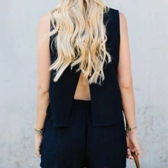 Madewell Overlay Romper Navy Blue Open Back Shorts - Picture 2 of 6